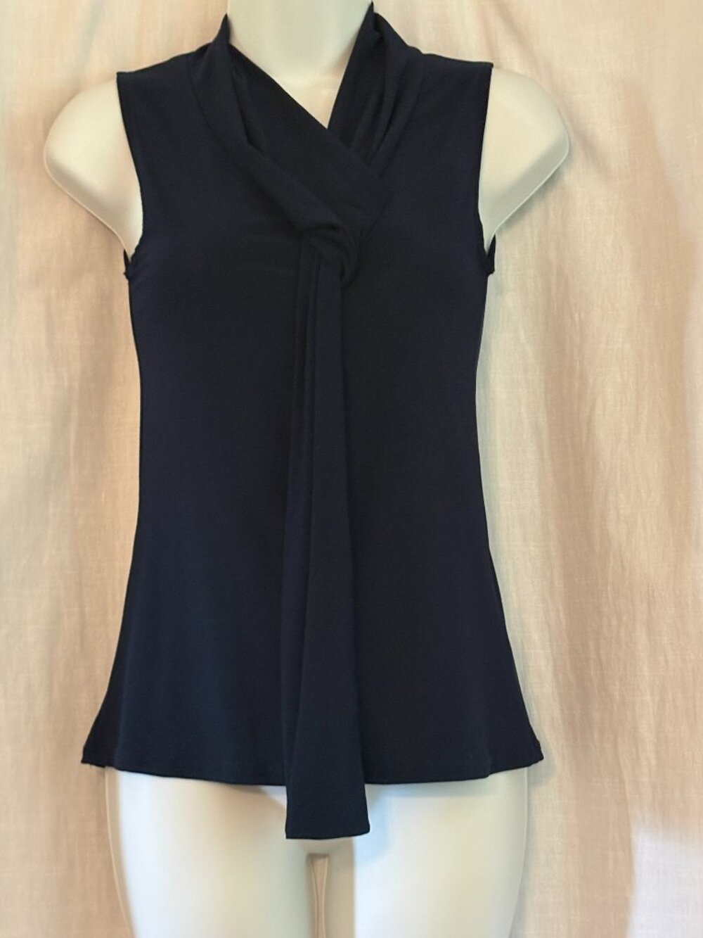 Thread Navy Blue Sleeveless, Polyester Tie Blouse, Size XS, NWT